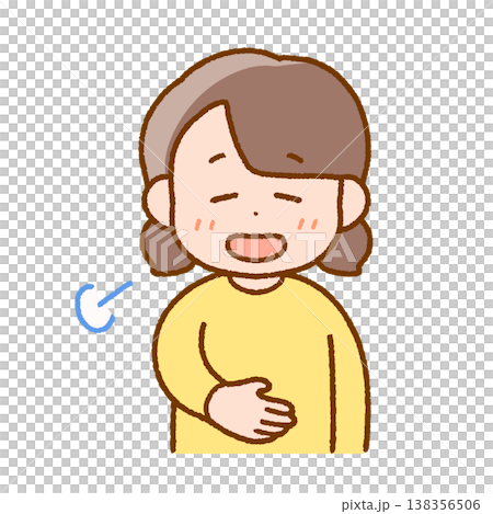 一個小女孩把手放在肚子上,看起來鬆了口氣 | 緩解兒童胃痛、便秘和壓力 一個小女孩把手放在肚子上,看起來鬆了口氣 | 緩解兒童胃痛、便秘和壓力 138356506