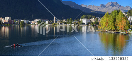 Lake St. Moritz with rowing boat Lake St. Moritz with rowing boat 138356525