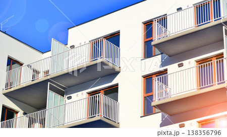 Apartments in residential complex. Housing structure at modern house.  Architecture for property investment. and architecture details. Urban abstract - windows of apartment building. 138356796
