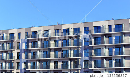Apartments in residential complex. Housing structure at modern house.  Architecture for property investment. and architecture details. Urban abstract - windows of apartment building. 138356827
