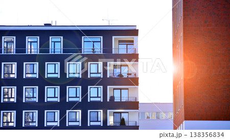Apartments in residential complex. Housing structure at modern house. Architecture for property investment. and architecture details. Urban abstract - windows of apartment building. Apartments in residential complex. Housing structure at modern house. Architecture for property investment. and architecture details. Urban abstract - windows of apartment building. 138356834