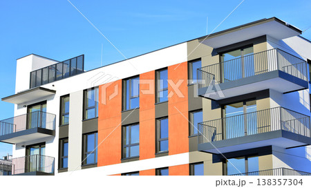 Apartments in residential complex. Housing structure at modern house.  Architecture for property investment. and architecture details. Urban abstract - windows of apartment building. 138357304
