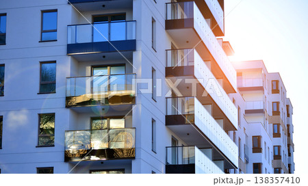 Apartments in residential complex. Housing structure at modern house. Architecture for property investment. and architecture details. Urban abstract - windows of apartment building. Apartments in residential complex. Housing structure at modern house. Architecture for property investment. and architecture details. Urban abstract - windows of apartment building. 138357410
