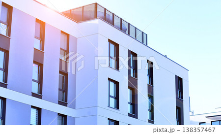 Apartments in residential complex. Housing structure at modern house.  Architecture for property investment. and architecture details. Urban abstract - windows of apartment building. 138357467
