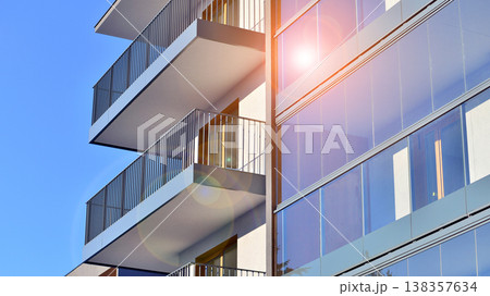 Apartments in residential complex. Housing structure at modern house.  Architecture for property investment. and architecture details. Urban abstract - windows of apartment building. 138357634