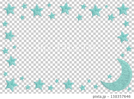 【粉彩流行明星與月亮橫框】手工刺繡插畫素材 138357646