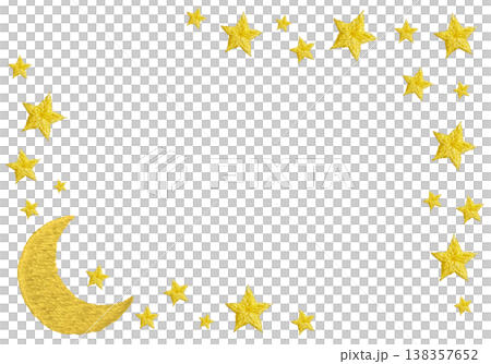 [Pastel Pop Stars and Moon Horizontal Frame] Hand Embroidery Illustration Material 138357652