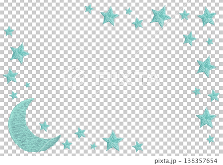 [Pastel Pop Stars and Moon Horizontal Frame] Hand Embroidery Illustration Material 138357654