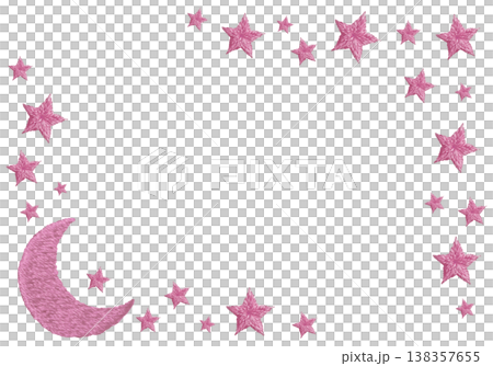 [Pastel Pop Stars and Moon Horizontal Frame] Hand Embroidery Illustration Material 138357655