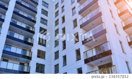 Apartments in residential complex. Housing structure at modern house.  Architecture for property investment. and architecture details. Urban abstract - windows of apartment building. 138357852