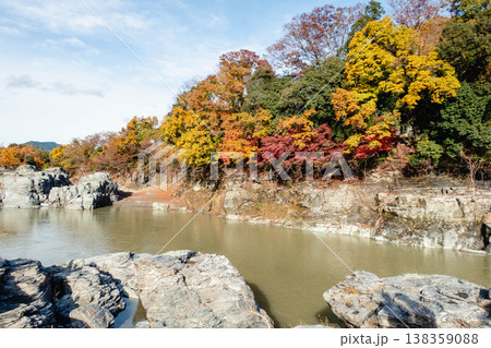 長瀞の岩畳と紅葉が彩る秋の渓谷風景 長瀞の岩畳と紅葉が彩る秋の渓谷風景 138359088