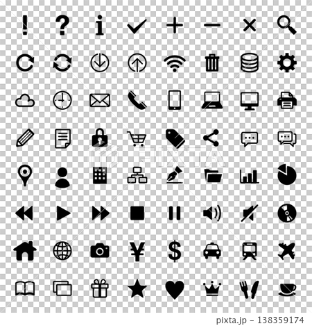 シンプルなUIアイコンセット - 64種/汎用・モノクロ(ビジネス・web) シンプルなUIアイコンセット - 64種/汎用・モノクロ(ビジネス・web) 138359174