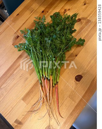 葉付き新鮮にんじんの束 138359428