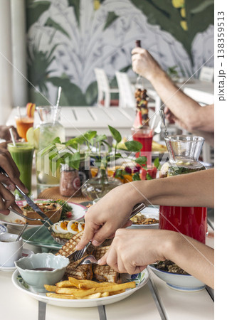 mixed western healthy food meal on restaurant table outdoors in singapore restaurant mixed western healthy food meal on restaurant table outdoors in singapore restaurant 138359513
