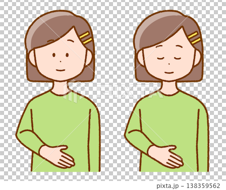 お腹に手を当てる小学生の女の子｜思春期・健康・保健 138359562