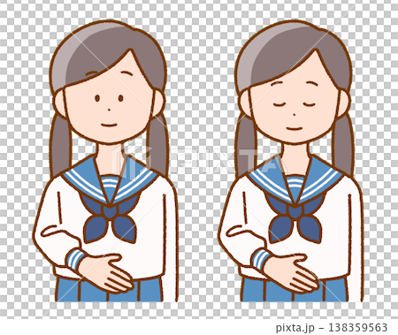 お腹に手を当てる女子中学生|生理・健康・保健 お腹に手を当てる女子中学生|生理・健康・保健 138359563