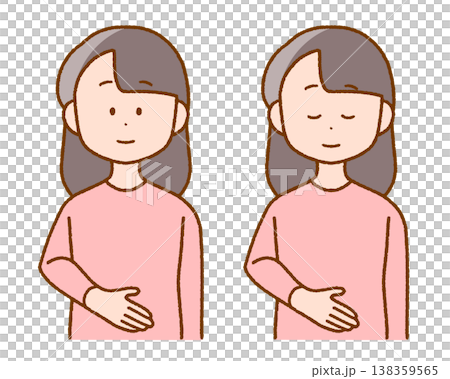 Woman with hand on stomach | Menstruation, pregnancy, health management 138359565