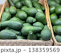 Large rifle green avocados harvested ready to eat are sold on supermarket shelves top view. Healthy eating. Close-up 138359569