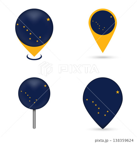 Alaska State Flag Map Pin Icons Set Collection 138359624