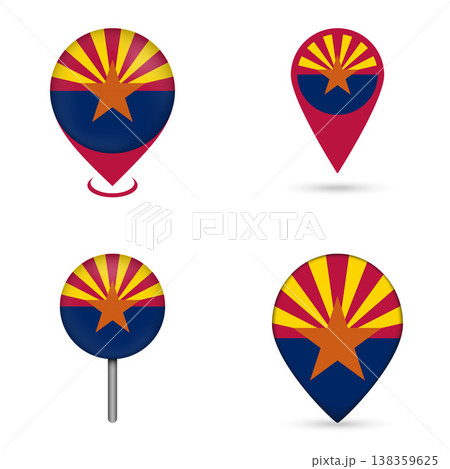 Arizona State Flag Map Pin Icons Set Collection 138359625