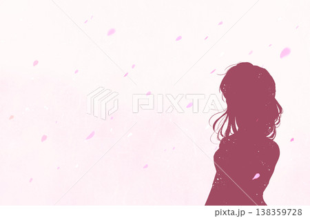 女性と桜吹雪　桜並木　シルエット 138359728