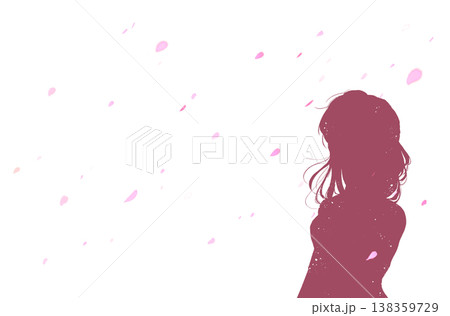 女性と桜吹雪 シルエット 女性と桜吹雪 シルエット 138359729