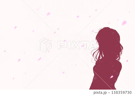 女性と桜吹雪　シルエット 138359730