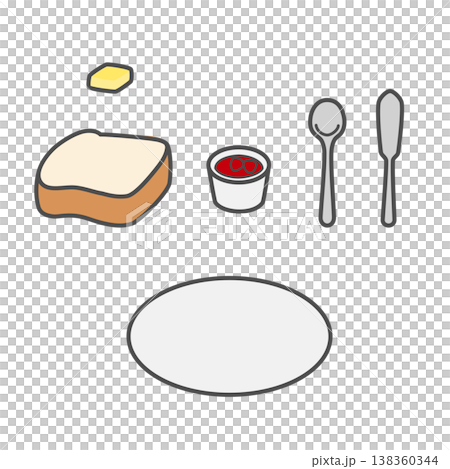 A simple breakfast set (bread, jam, and tableware) A simple breakfast set (bread, jam, and tableware) 138360344