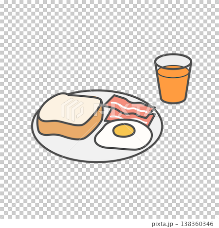 シンプルなプレートにのった朝食のイラスト(トースト・ベーコン・目玉焼き) シンプルなプレートにのった朝食のイラスト(トースト・ベーコン・目玉焼き) 138360346