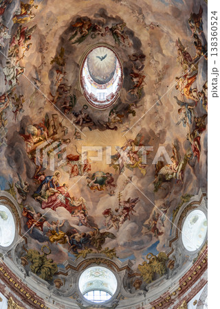 Interior of the frescoed dome of Karlskirche baroque church in Karlsplatz square in Vienna, Austria Interior of the frescoed dome of Karlskirche baroque church in Karlsplatz square in Vienna, Austria 138360524