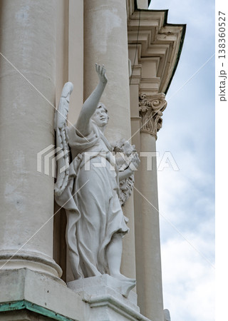 Facade details on Karlskirche baroque church in Karlsplatz square in Vienna, Austria Facade details on Karlskirche baroque church in Karlsplatz square in Vienna, Austria 138360527
