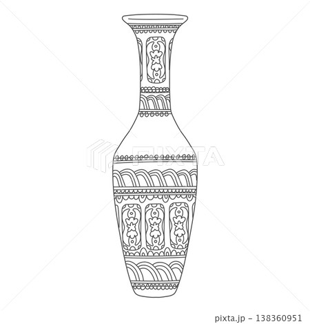 Outline drawing of a decorative vase with abstract ethnic patterns. Outline drawing of a decorative vase with abstract ethnic patterns. 138360951