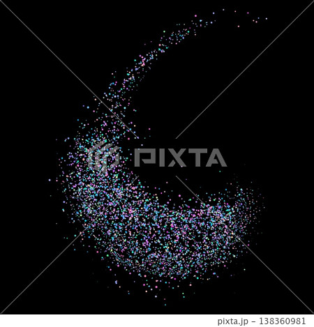 Colorful dotted paint spray, dust powder or particles scattered, vector realistic grainy smear with sand splash effect 138360981