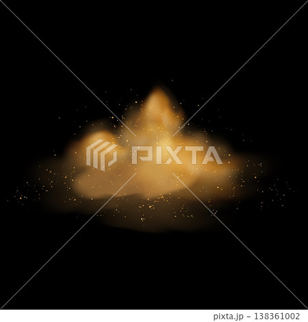 Dust brown cloud with flying sand particles mist, realistic dust powder haze, sandy-smoke splash vector realistic effect 138361002