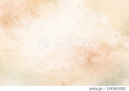 テクスチャシリーズ：生成りと淡い和柄の背景素材 138361082