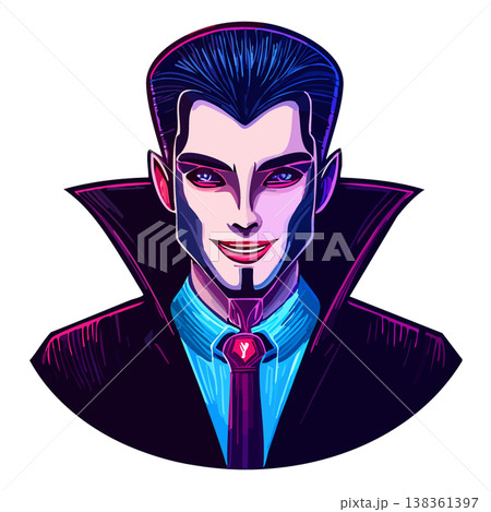 ネオンドラキュラホラーハロウィン背景素材 138361397