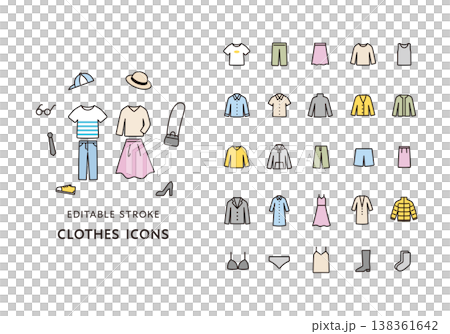 一套用於各種服裝的圖標 138361642