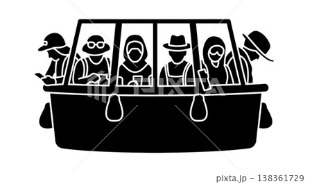 Black Solid Balloon Traveler Silhouettes Set of Six on White Background Black Solid Balloon Traveler Silhouettes Set of Six on White Background 138361729