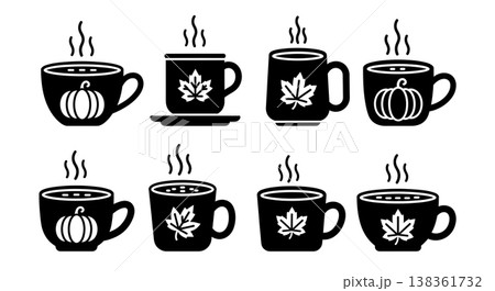 Black Solid Hot Autumn Beverage Mug Silhouettes Set of Six Black Solid Hot Autumn Beverage Mug Silhouettes Set of Six 138361732