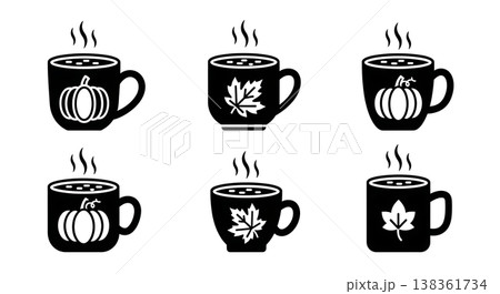 Black Solid Hot Autumn Beverage Mug Silhouettes Set of Six Black Solid Hot Autumn Beverage Mug Silhouettes Set of Six 138361734