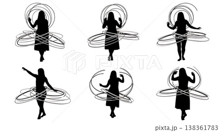 Black Solid Hula Hoop Light Silhouettes Set of Six on White Background 138361783