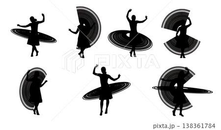 Black Solid Hula Hoop Light Silhouettes Set of Six on White Background 138361784