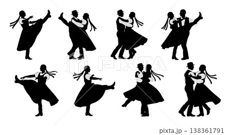 Black Solid Hungarian Csardas Silhouettes Set of Six on White Background Black Solid Hungarian Csardas Silhouettes Set of Six on White Background 138361791