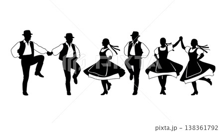 Black Solid Hungarian Csardas Silhouettes Set of Six on White Background 138361792