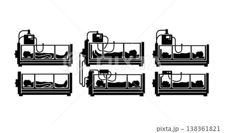 Black Solid Oxygen Therapy Silhouettes Set of Six on White Background 138361821
