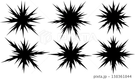 Black Solid Ice Crystal Silhouettes Set of Six on White Background Black Solid Ice Crystal Silhouettes Set of Six on White Background 138361844