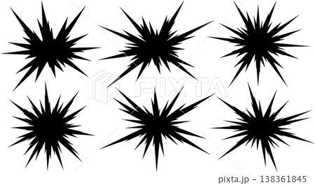 Black Solid Ice Crystal Silhouettes Set of Six on White Background 138361845