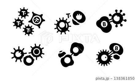 Black Solid Immune Cell Silhouettes Set of Six on White Background Black Solid Immune Cell Silhouettes Set of Six on White Background 138361850