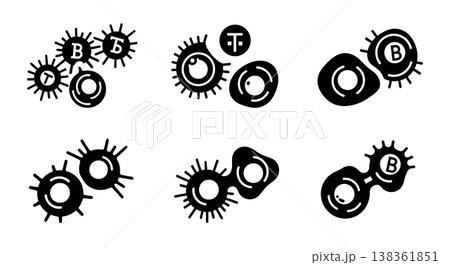 Black Solid Immune Cell Silhouettes Set of Six on White Background Black Solid Immune Cell Silhouettes Set of Six on White Background 138361851