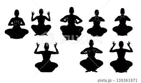 Black Solid Indian Classical Dance Silhouettes Set of Six on White Background Black Solid Indian Classical Dance Silhouettes Set of Six on White Background 138361871